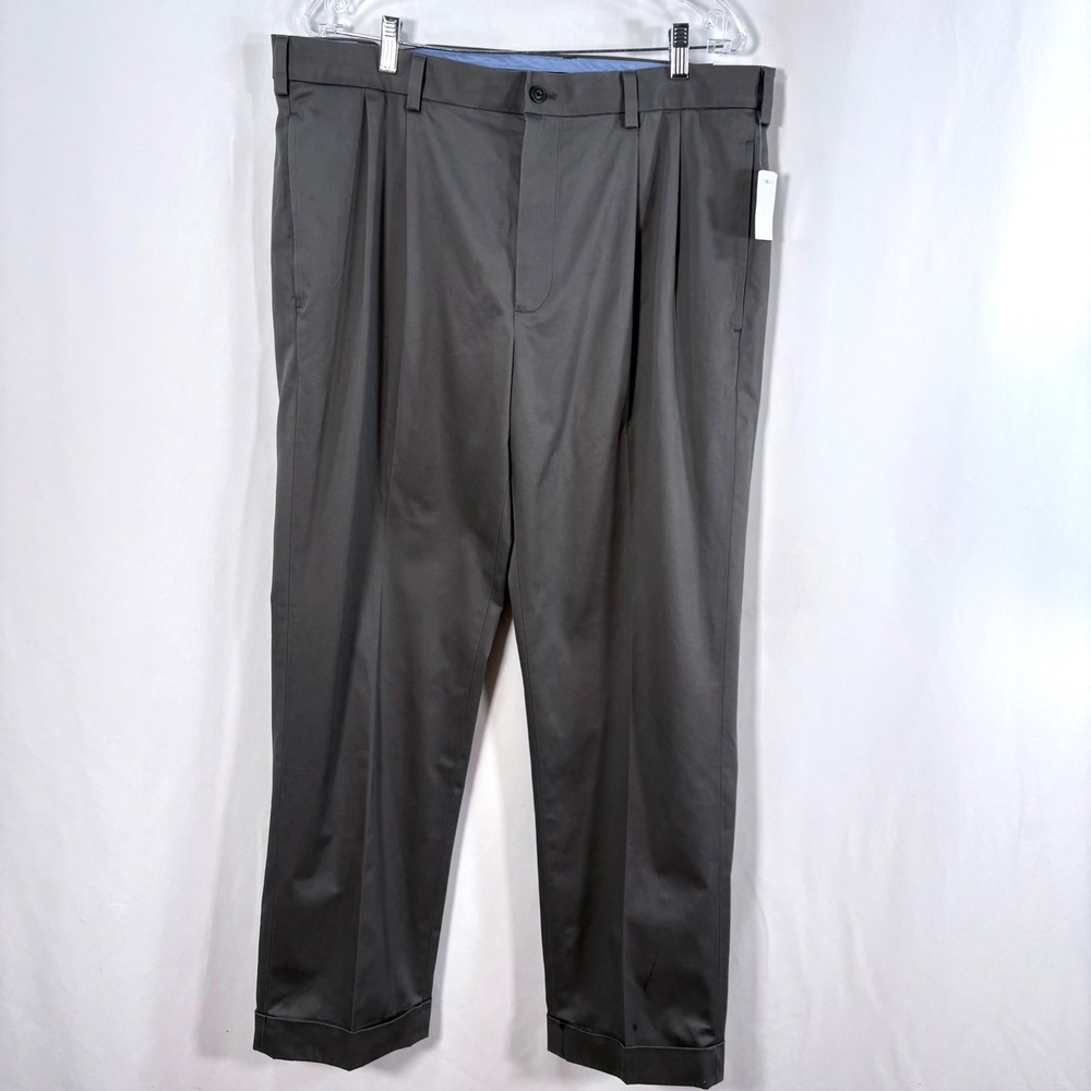 New Brooks Brothers Chino Pants Gray Elliot Fit Pleated Cuffed Stretch Men 38x30
